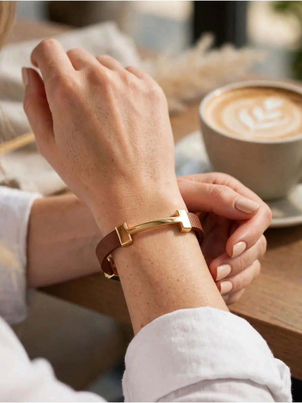 Gold-Tone Hardware Brown Leather Bracelet